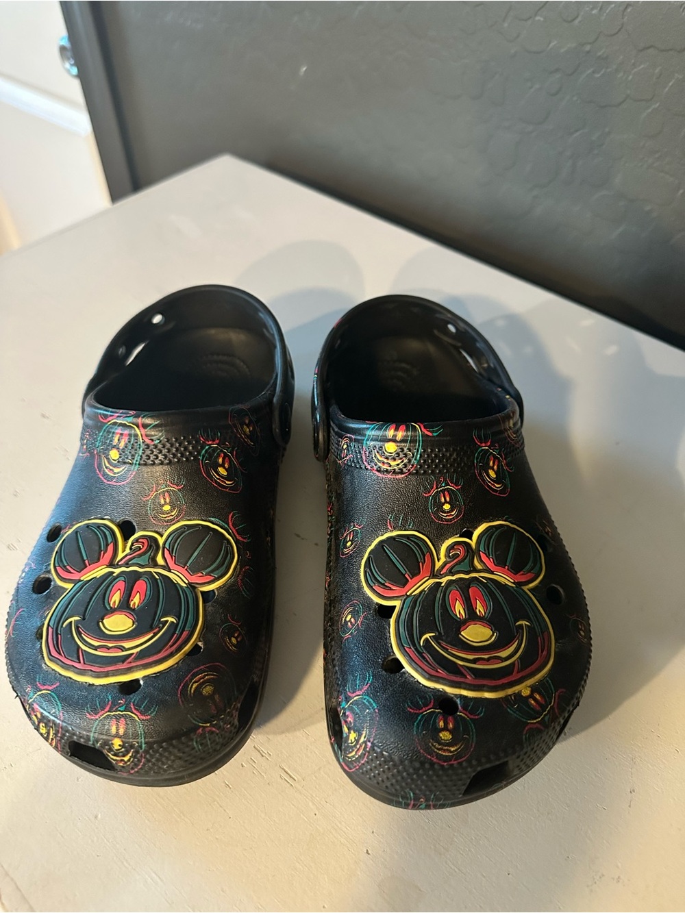 CROCS Black Kids Mickey Mouse Neon Accent Clogs